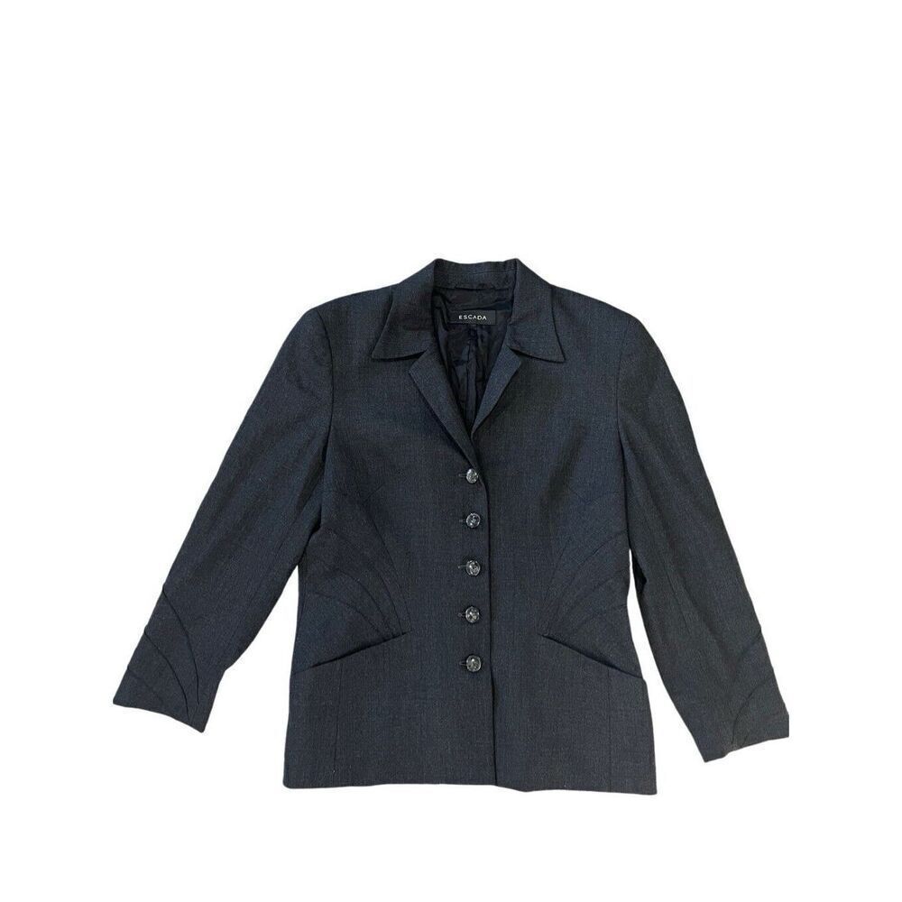 Escada Dark Gray/ Black Wool Blend Long Sleeve Blazer Starburst Size 40 Medium